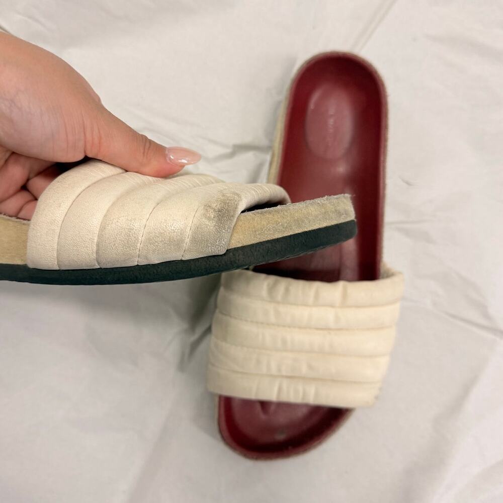 Isabel Marant Hellea Slide Sandals White Quilted Leather & Beige Suede Size 37 - Picture 3 of 5